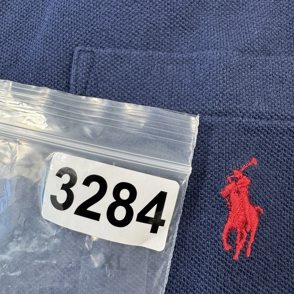 Polo Ralph Lauren Navy Blue Red Pony Mesh Cotton Polo Shirt VTG XL NWT